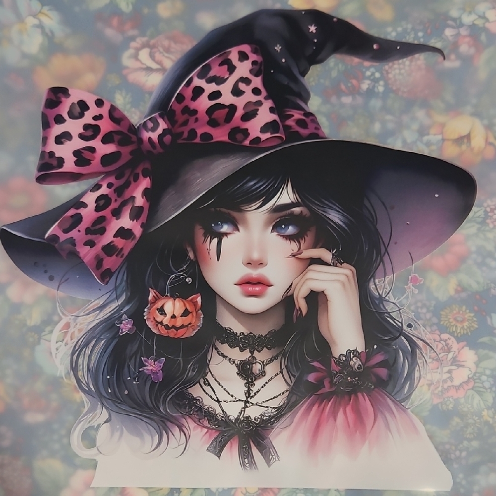 Witch Hat with Pink Leopard Bow